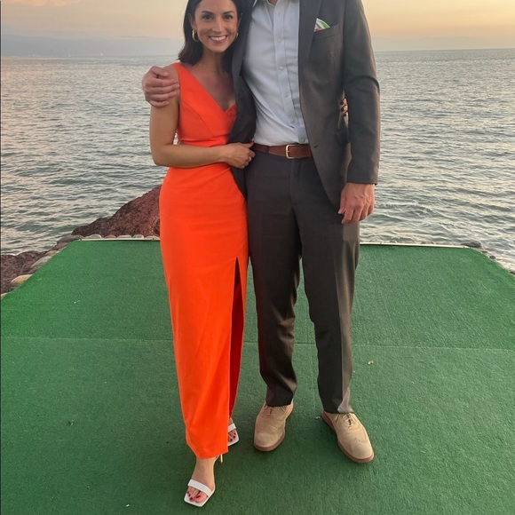 Aidan by Aidan Mattox orange cutout column gown - Picture 5 of 14